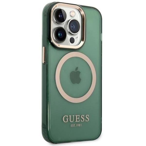 Guess iPhone 14 Pro Max Mobilskal Magsafe Guld Outline - Khaki