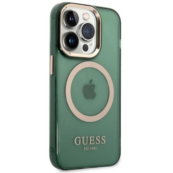 Guess iPhone 14 Pro Max -puhelinkotelo Magsafe Kulta Outline - Khaki Grön