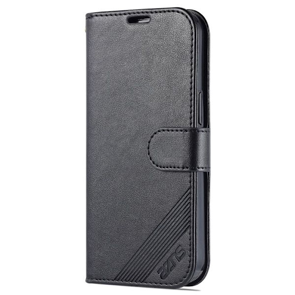 AZNS iPhone 15 Pro Max Plånboksfodral Konstläder - Svart