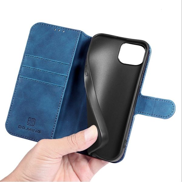 DG.MING iPhone 14 Plus Plånboksfodral Retro Stil Blå Konstläder