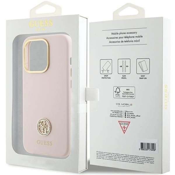 Guess Mobilskal till iPhone 15 Pro Silikon Logo Strass 4G - Rosa