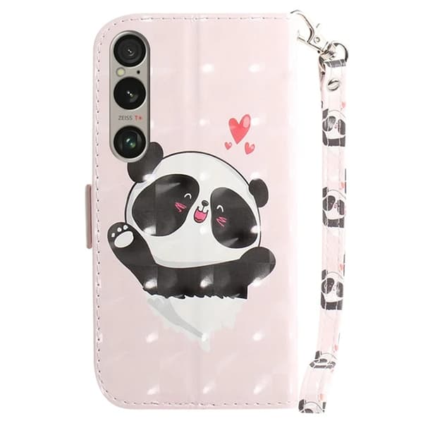 Sony Xperia 1 VI Konstläder Plånboksfodral med Handledsrem - Panda Rosa