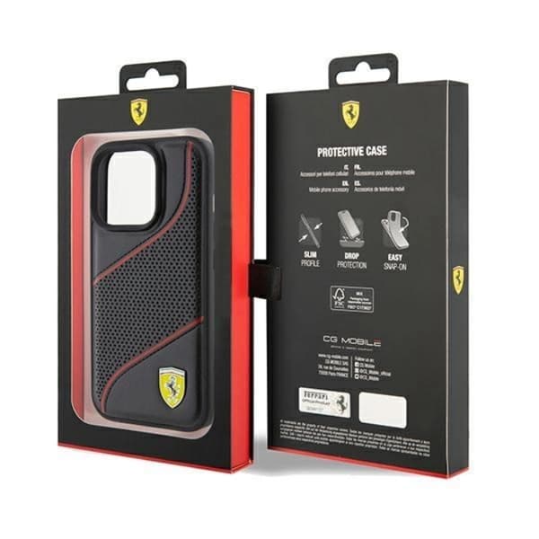 Ferrari iPhone 15 Pro Mobilskal Perforated Waves Metal Logo - Sort Black