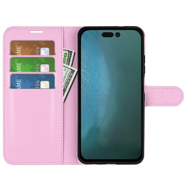 Litchi Flip iPhone 14 Plus Plånboksfodral  - LjusRosa Rosa