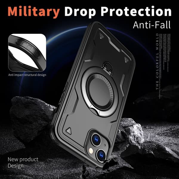Mobilskal till iPhone 14/13 Militärskydd Plast Kickstand - Svart