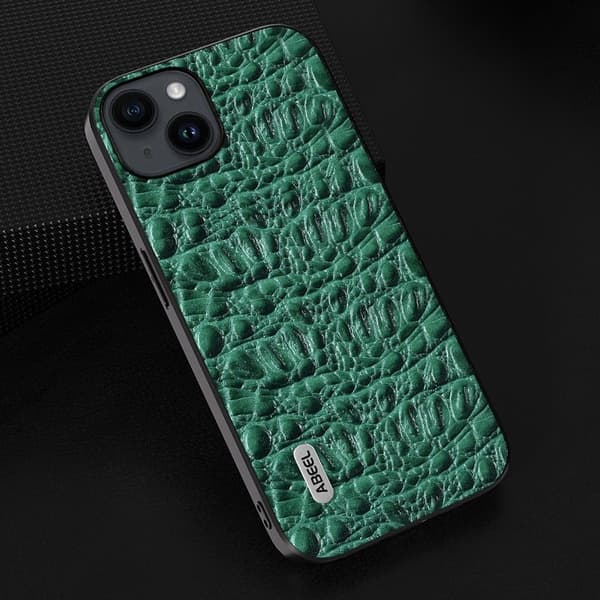 ABEEL Mobilskal till iPhone 15 Plus Canopy Textur Grön Äkta Läder