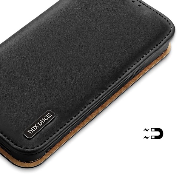 Dux Ducis iPhone 14 Pro Max Plånboksfodral Äkta Läder Hivo Flip - Svart Svart
