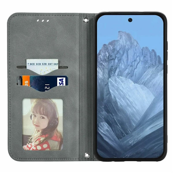 Google Pixel 10/10 Pro Konstläder Plånboksfodral Magnetic Absorption - Grå Grå