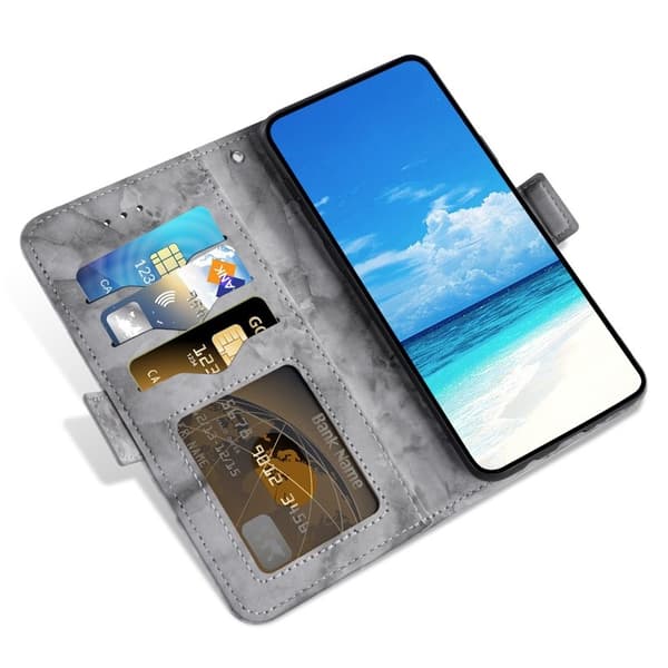 Samsung Galaxy S26 Plånboksfodral Marmor Mönster Dubbel Magnetisk Lås - Grå