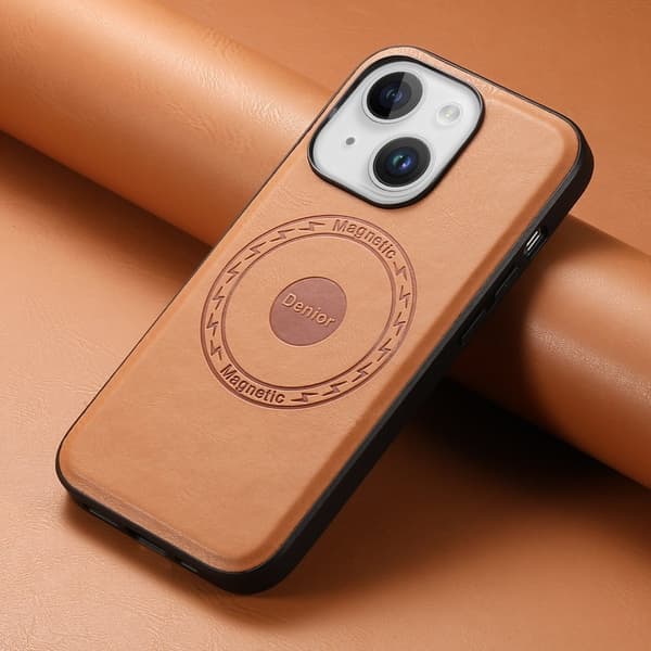 DENIOR Mobilskal till iPhone 15 i äkta läder med magnet - Khaki