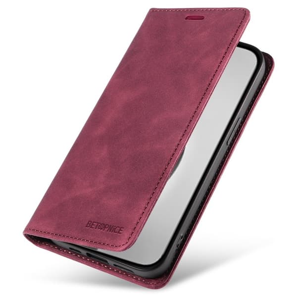 BETOPNICE 003 iPhone 16 Pro Max Plånboksfodral Konstläder - Röd