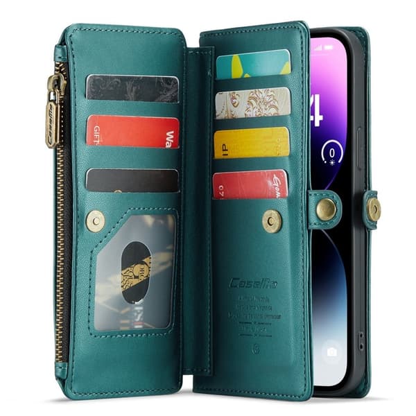 CASEME Plånboksfodral Konstläder för iPhone 14 Pro Max - Grön