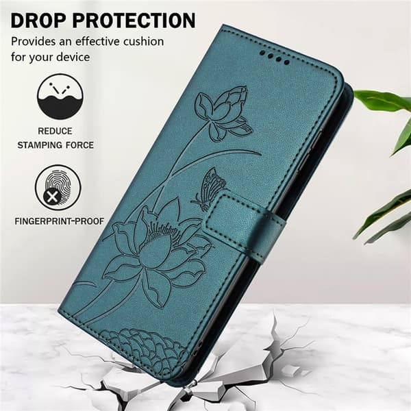 Sony Xperia 10 VII Konstläder Plånboksfodral Lotus Imprint - Grön