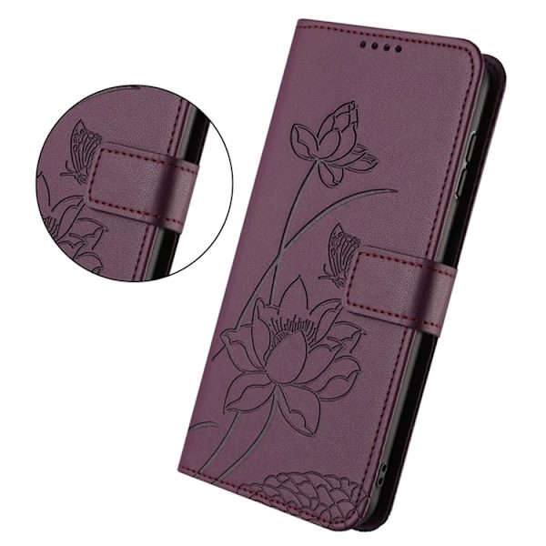 iPhone 17 Pro Max Konstläder Plånboksfodral Lotus Imprint Vinröd