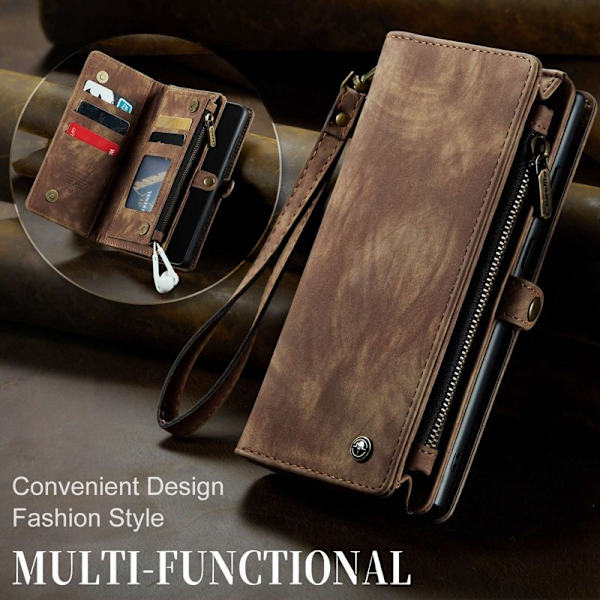 CASEME Multi-function Wallet TPU + KonstLäder Mobilskal - Brun