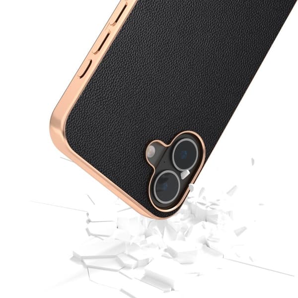 ABEEL Mobilskal till iPhone 16 Electroplating Äkta Läder PC Svart