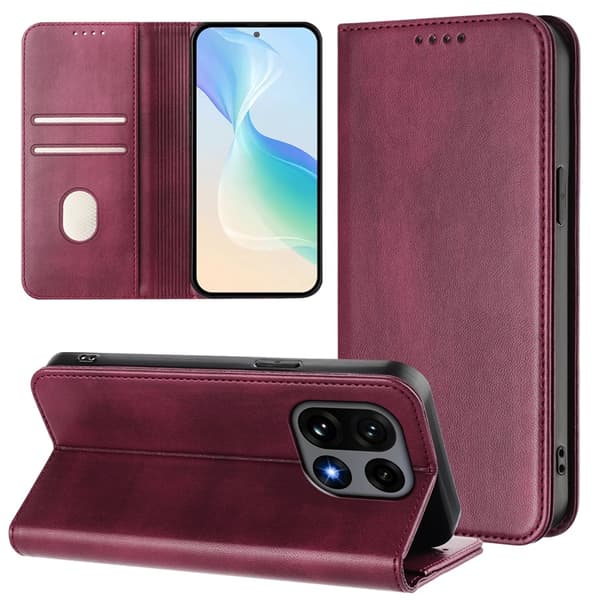 OnePlus 15 Plånboksfodral Retro RFID-Skydd Konstläder Vinröd