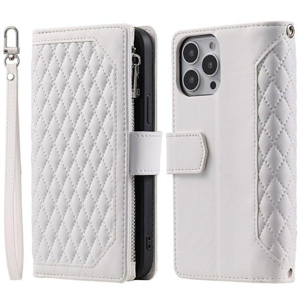 iPhone 14 Pro Max Plånboksfodral Rhombus - Vit Vit