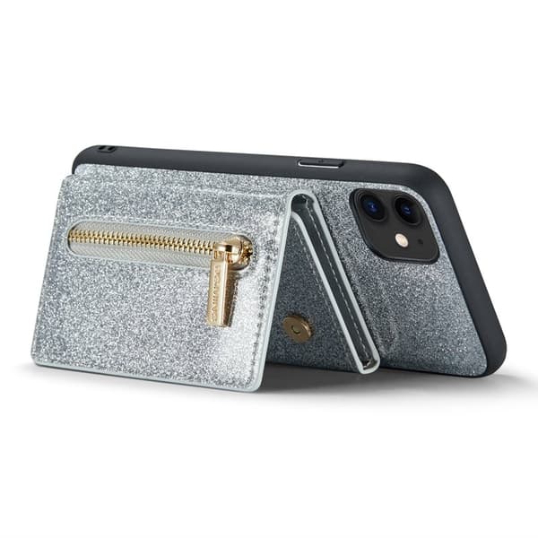 DG.MING M3 Series iPhone 11 Konstläder Plånboksfodral 2-i-1 Med Ställ Silver