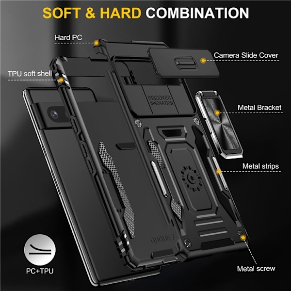Google Pixel 7a Mobilskal Shockproof Armor Kickstand - Svart Svart