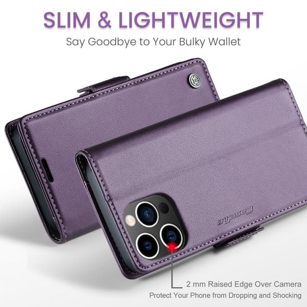 CASEME iPhone 14 Pro Plånboksfodral Konstläder RFID-Skydd Lila