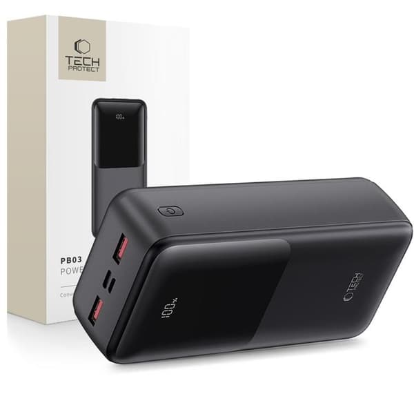 Tech-Protect Powerbank 30000mAh 22.5W - Sort Svart