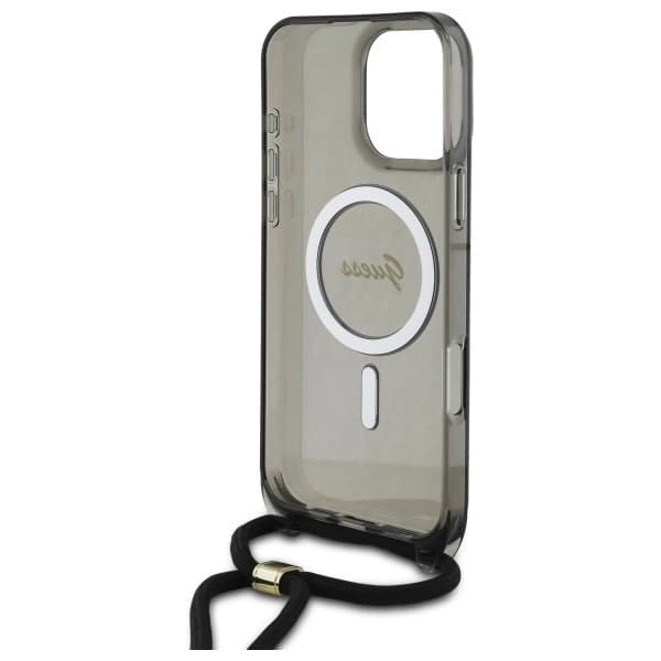 Guess Telefontaske til iPhone 16 Pro Max MagSafe Crossbody Cord Script - Sort Black