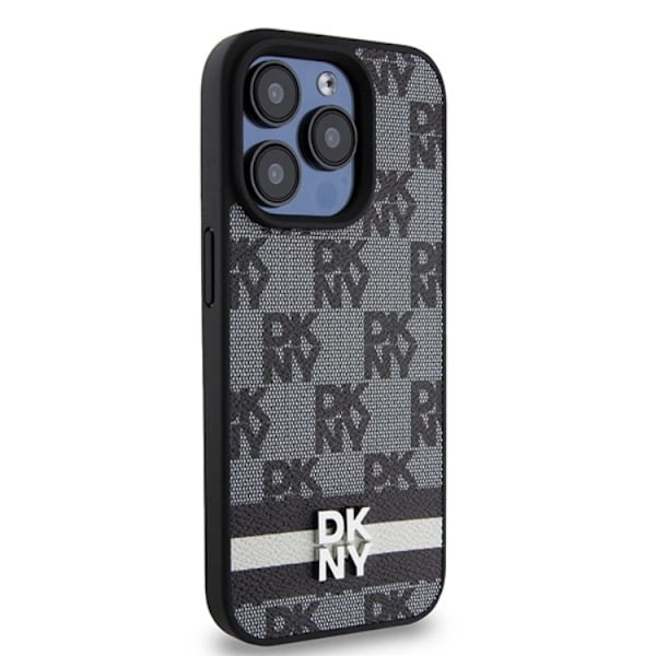 DKNY iPhone 15 Pro Max Mobilskal Läder Checkered Mono Pattern Svart