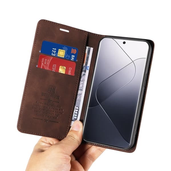 BETOPNICE 003 för Xiaomi 14 Pro Plånboksfodral Konstläder - Brun