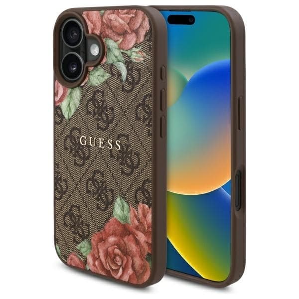 Guess Mobilskal till iPhone 16 MagSafe 4G Flowers Print - Brun Brun