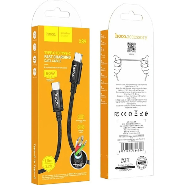 Hoco USB-C Till USB-C Kabel 1m - Svart Svart