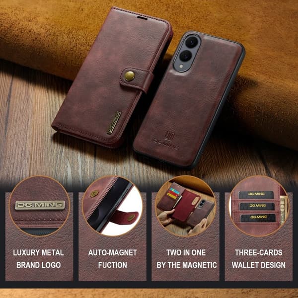 DG.MING Samsung Galaxy S25 Edge Plånboksfodral Äkta läder Röd
