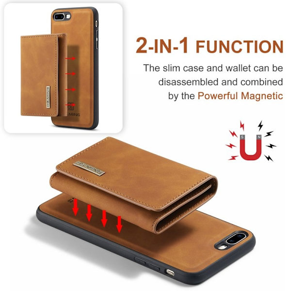 DG.MING M1 Kickstand Plånboksfodral Konstläder för iPhone 7/8 Plus - Brun