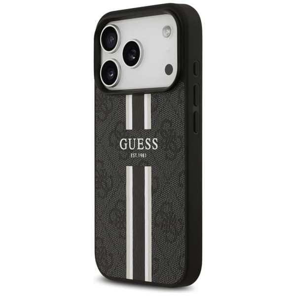 Guess telefontaske til iPhone 17 Pro MagSafe 4G trykte striber - sort Svart