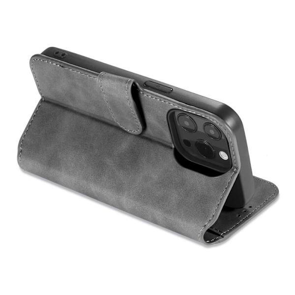 DG.MING Retro Konstläder Plånboksfodral för iPhone 14 Pro 6.1 tum - Grå