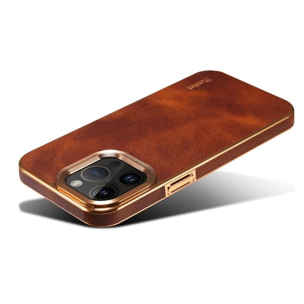 DENIOR Mobilskal till iPhone 15 Pro Äkta Läder + PC + TPU - Brun