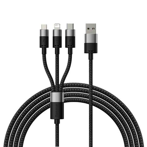 Baseus 3in1 USB-A till USB-C, Lightning, microUSB kabel 1.2m Svart