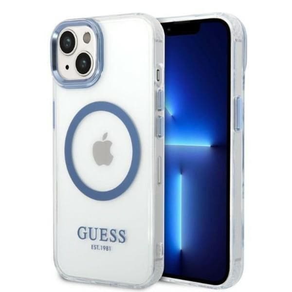 GUESS iPhone 14 Plus Skal Magsafe Metal Outline - Blå Blå