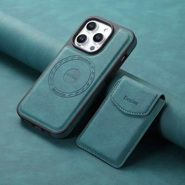 DENIOR D19 Mobilskal till iPhone 15 Pro Läder+PC+TPU Blå