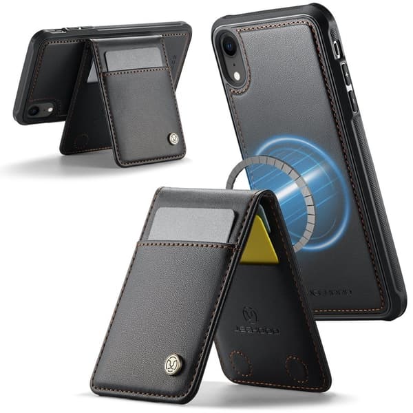 JEEHOOD J06 Mobilskal till iPhone XR Läder MagSafe RFID Blockering Svart