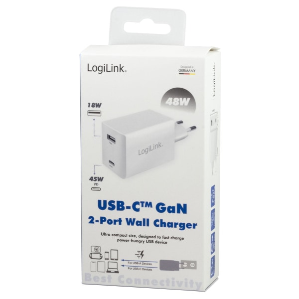 LogiLink - USB-laddare 1 x USB-C PD 1 x USB-A 48W GaN