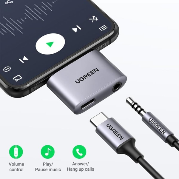 UGreen Adaptrar USB-C Till USB-C/Mini Jack 3.5mm - Grå