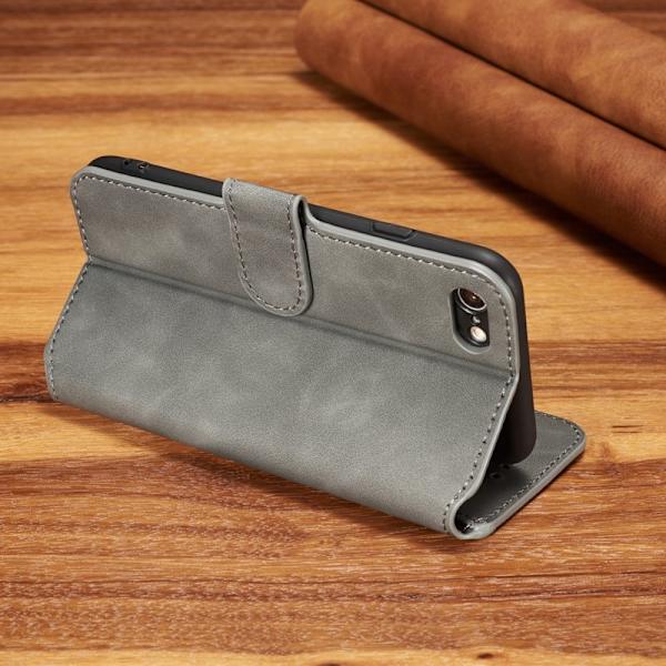 DG.MING Retro Konstläder Plånboksfodral för iPhone 7/8/SE 2022 - Grå