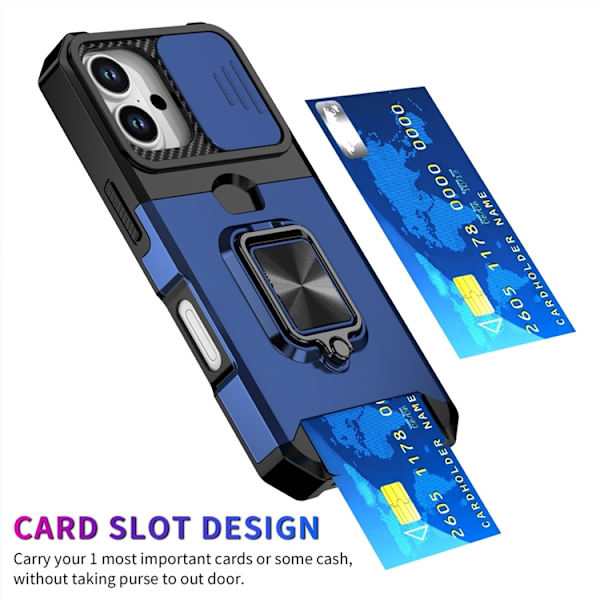Mobilskal till iPhone 17 Slide Lens Lid med Kortfack - Blå Blå