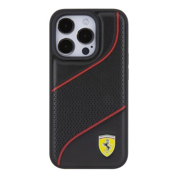 Ferrari iPhone 15 Pro -puhelinkuori Perforated Waves Metal Logo - Musta Black