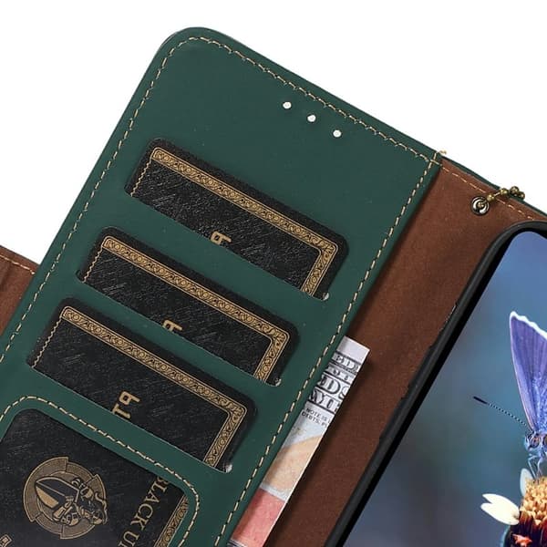 Samsung Galaxy S26 Plånboksfodral Anti-Drop Äkta Läder RFID Skydd - Grön