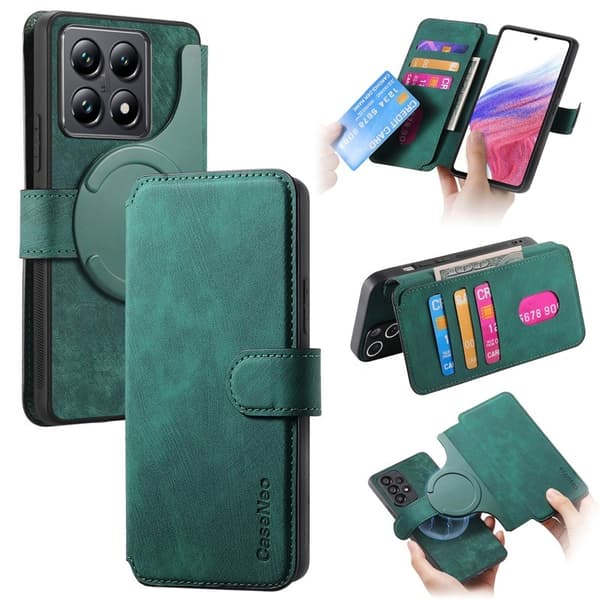 CASENEO Xiaomi 14T Pro Magnetiskt Plånboksfodral Konstläder - Grön