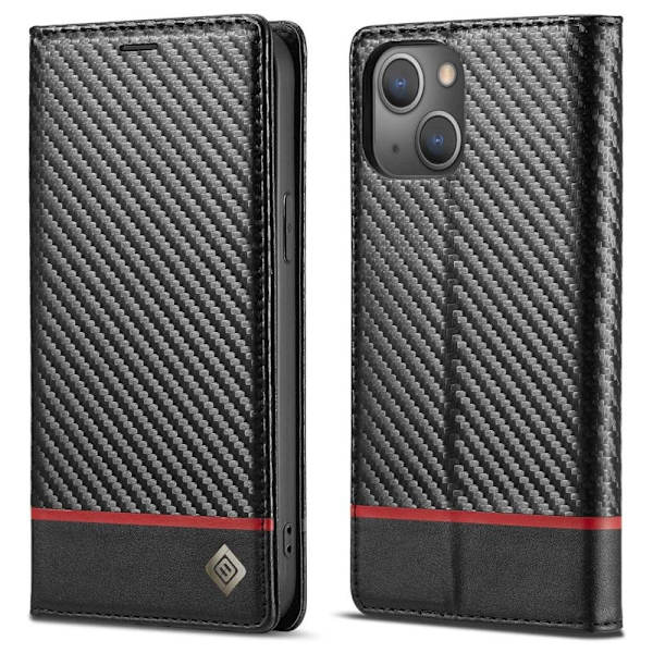 LC.IMEEKE iPhone 14 Plånboksfodral i Konstläder - Kolfibertextur - Vit