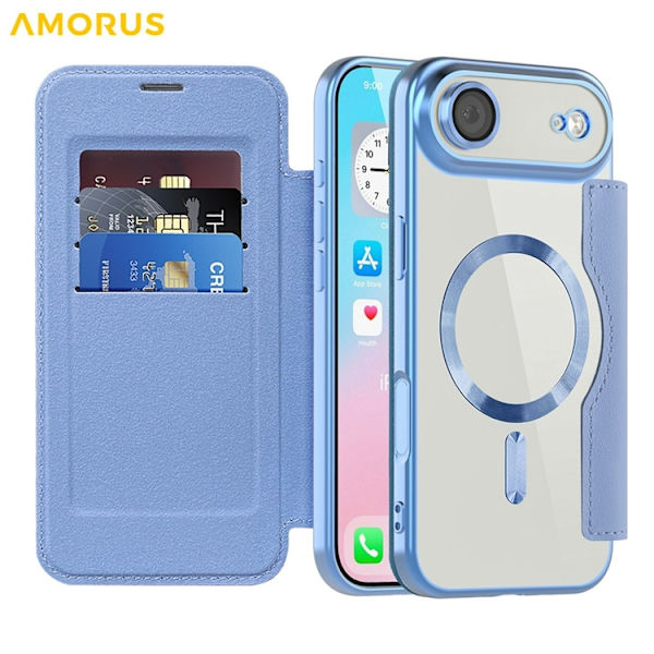 AMORUS iPhone Air Plånboksfodral MagSafe RFID-Skydd - Blå Blå