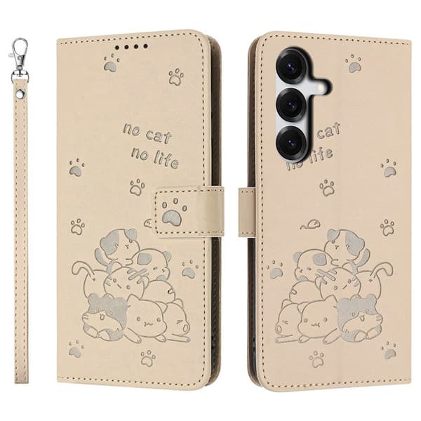 Plånboksfodral för Samsung Galaxy S26 Konstläder med rem - Beige